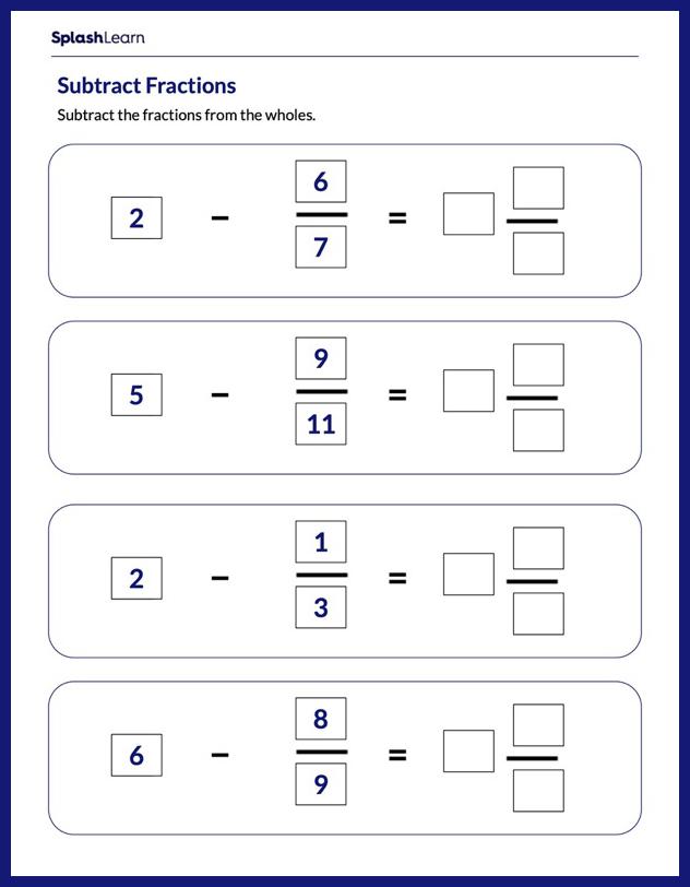 subtraction worksheet with whole numbers