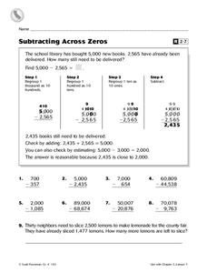subtraction worksheet with zeros