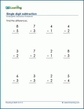 Vertical subtraction worksheets for preschool and kindergarten ...