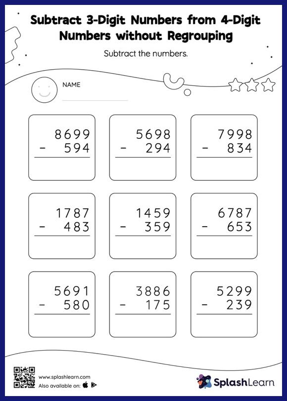subtraction worksheet without regrouping 4