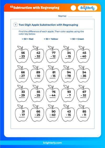 subtraction worksheet without regrouping for