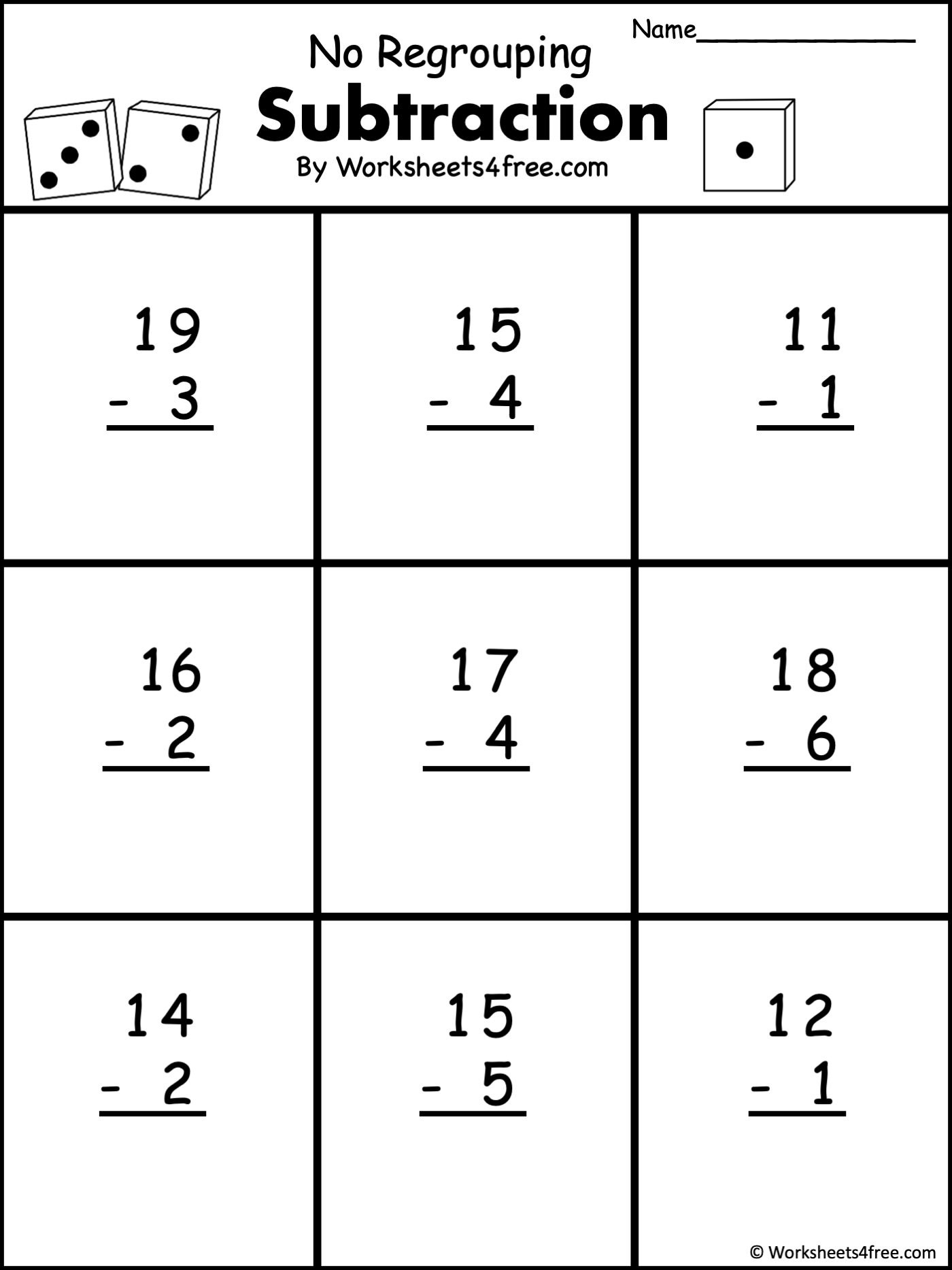 Free 2 Digit Subtraction Worksheet - No Regrouping - Worksheets4Free