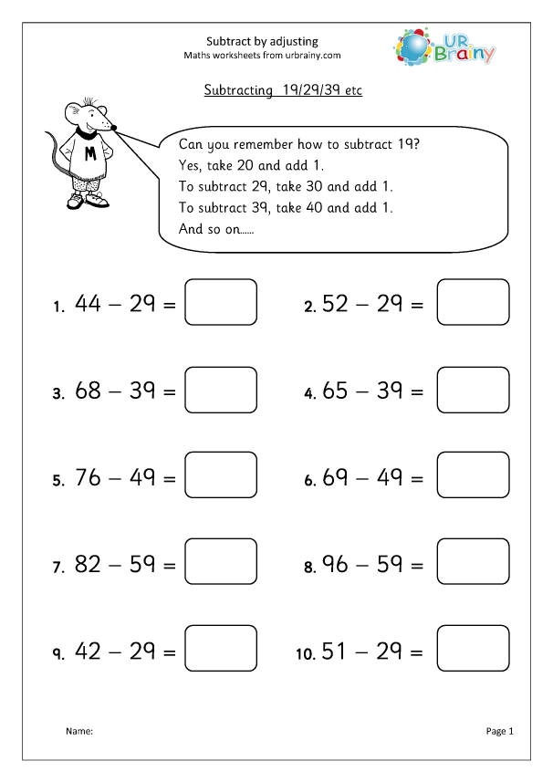 Subtract by adjusting - Subtraction Maths Worksheets for Year 3 ...