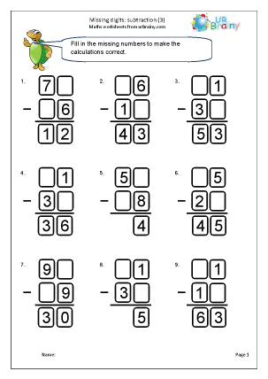 Subtraction Maths Worksheets for Year 3 (age 7-8) - URBrainy.com