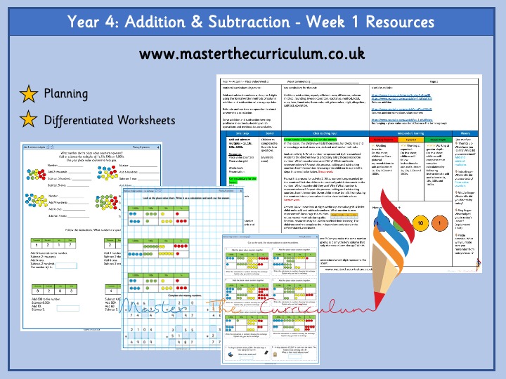 Year 4- Week 1 Addition and Subtraction Differentiated Worksheets ...