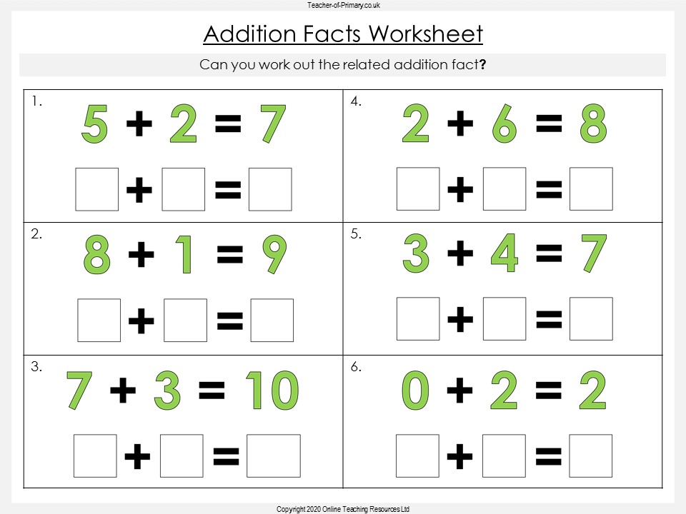 Addition and Subtraction Facts - Year 1  