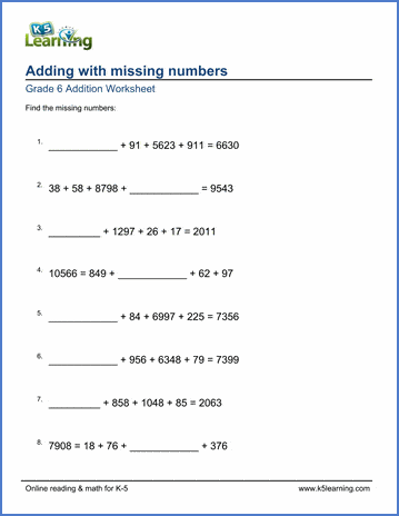 Grade 6 Addition &  Subtraction Worksheets - free &  printable | Worsheets library...