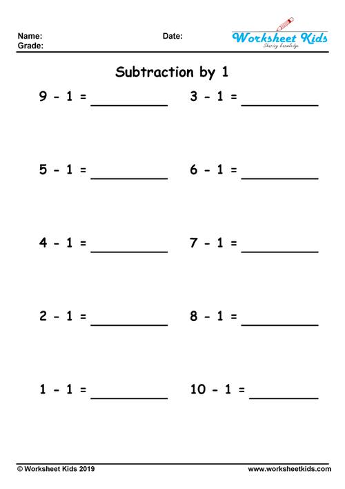 Subtraction by 0, 1, 2, 3, 4, 5, 6, 7, 8, 9, 10 - Free Printable ...