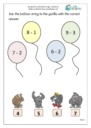 Subtraction in Year 1 (age 5-6) - URBrainy.com