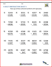 4 Digit Subtraction Worksheets