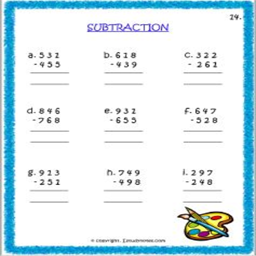 Maths Subtraction Worksheet 6 Grade 3