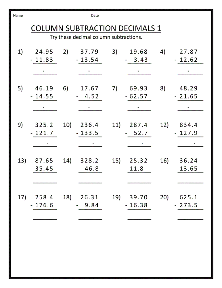 subtraction worksheet yr 5