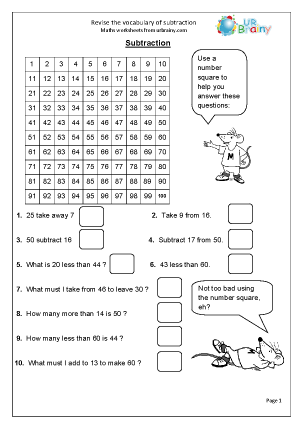 subtraction worksheet yr