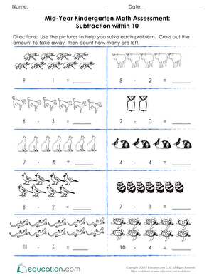Mid-Year Kindergarten Math Assessment: Subtraction within 10 ...