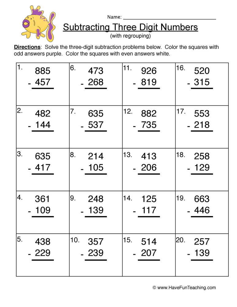 subtractions with regrouping worksheet