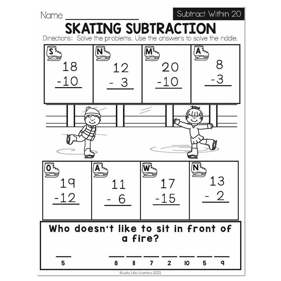 subtractions worksheet 1st grade