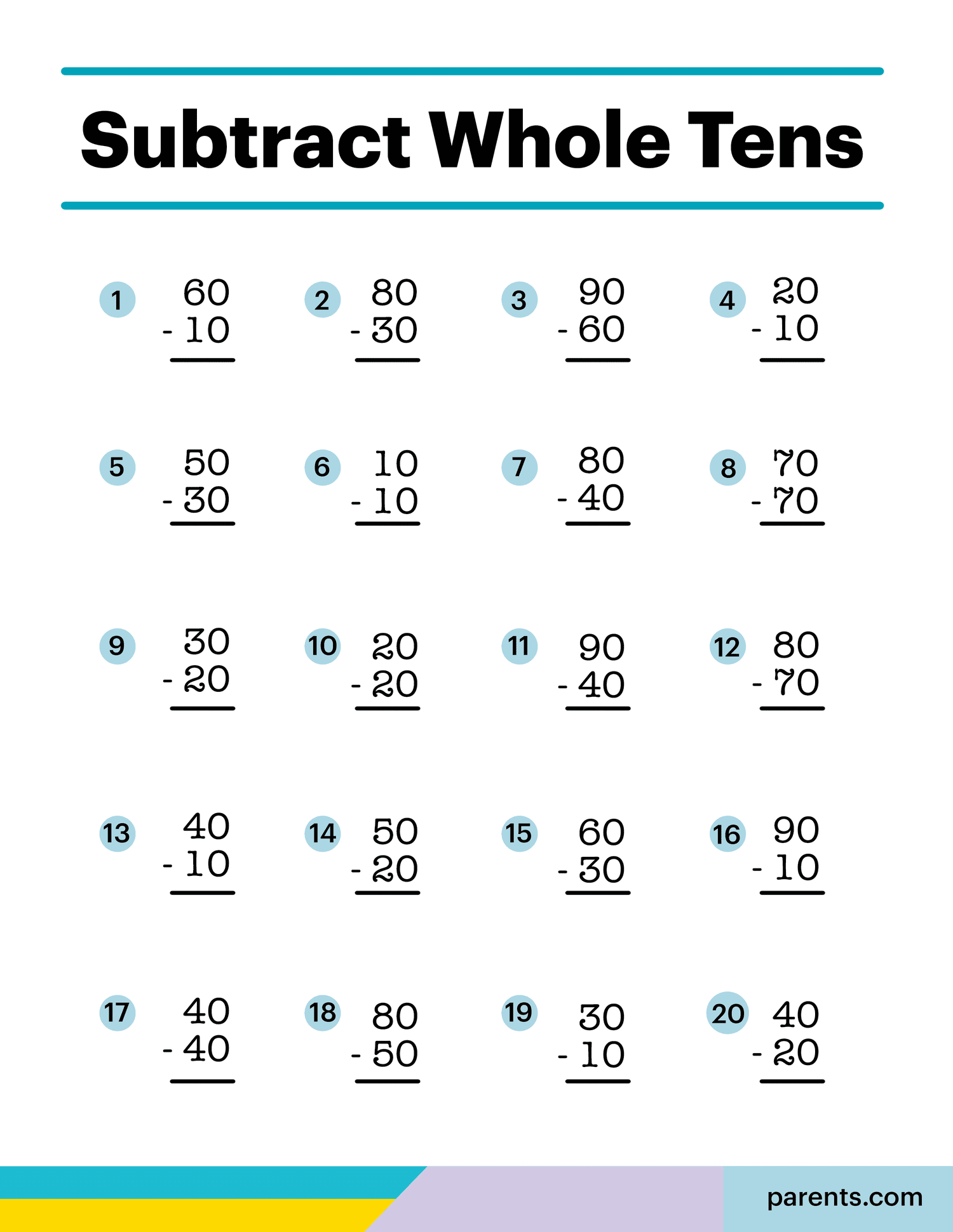 8 Subtraction Worksheets for First Through Third Graders
