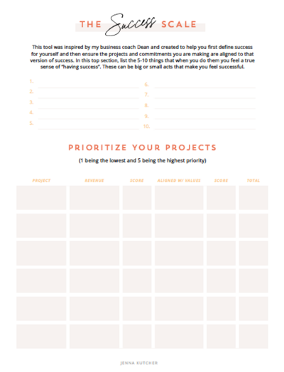 Success Tool Freebie by Jenna Kutcher