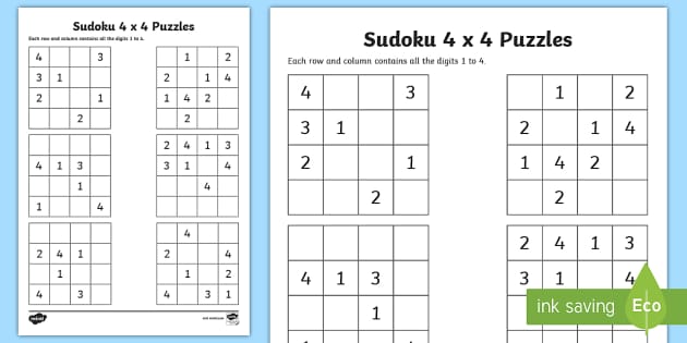 Sudoku 4 x 4 Worksheet - Sudoku for Kids (teacher made)