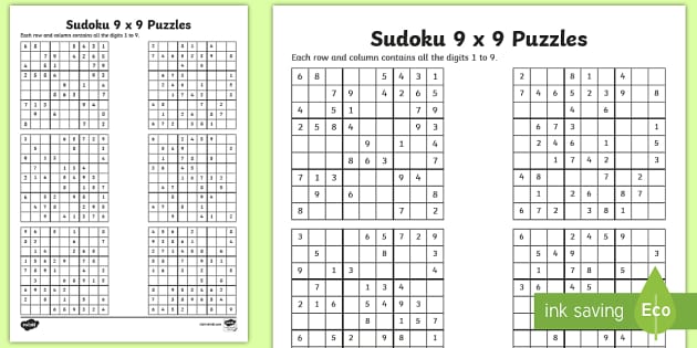 sudoku puzzle worksheet