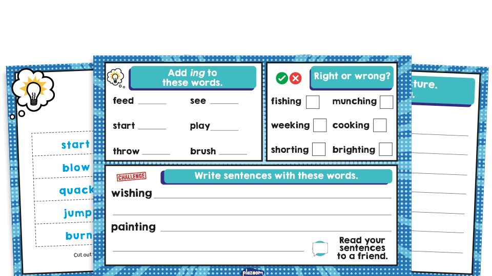 ing Suffix Year 1 Grammar Worksheets Lesson Pack | Plazoom