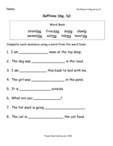 Suffixes: ing and ly Worksheet for 3rd - 4th Grade | Lesson Planet
