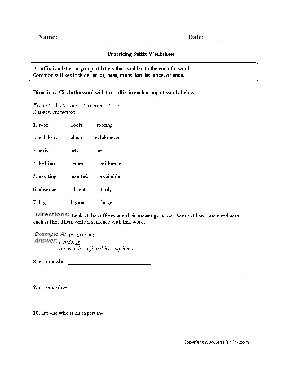 Vocabulary Worksheets | Suffix Worksheets
