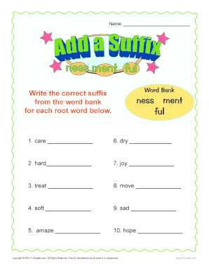 Add A Suffix Worksheets For 2nd And 3rd Grade - Fill and Sign ...