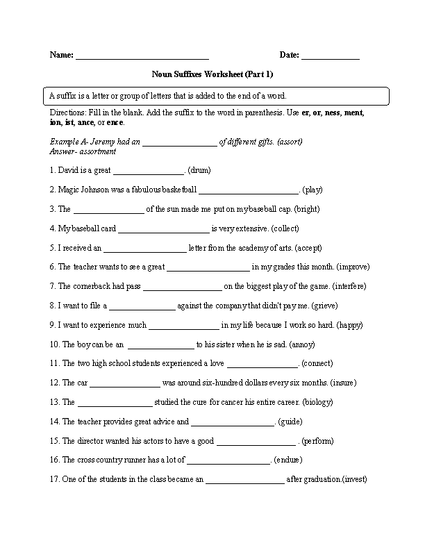 worksheets library | Suffixes Worksheets