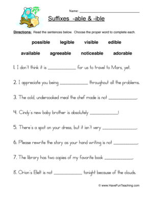 Fifth Grade Suffixes Worksheets  