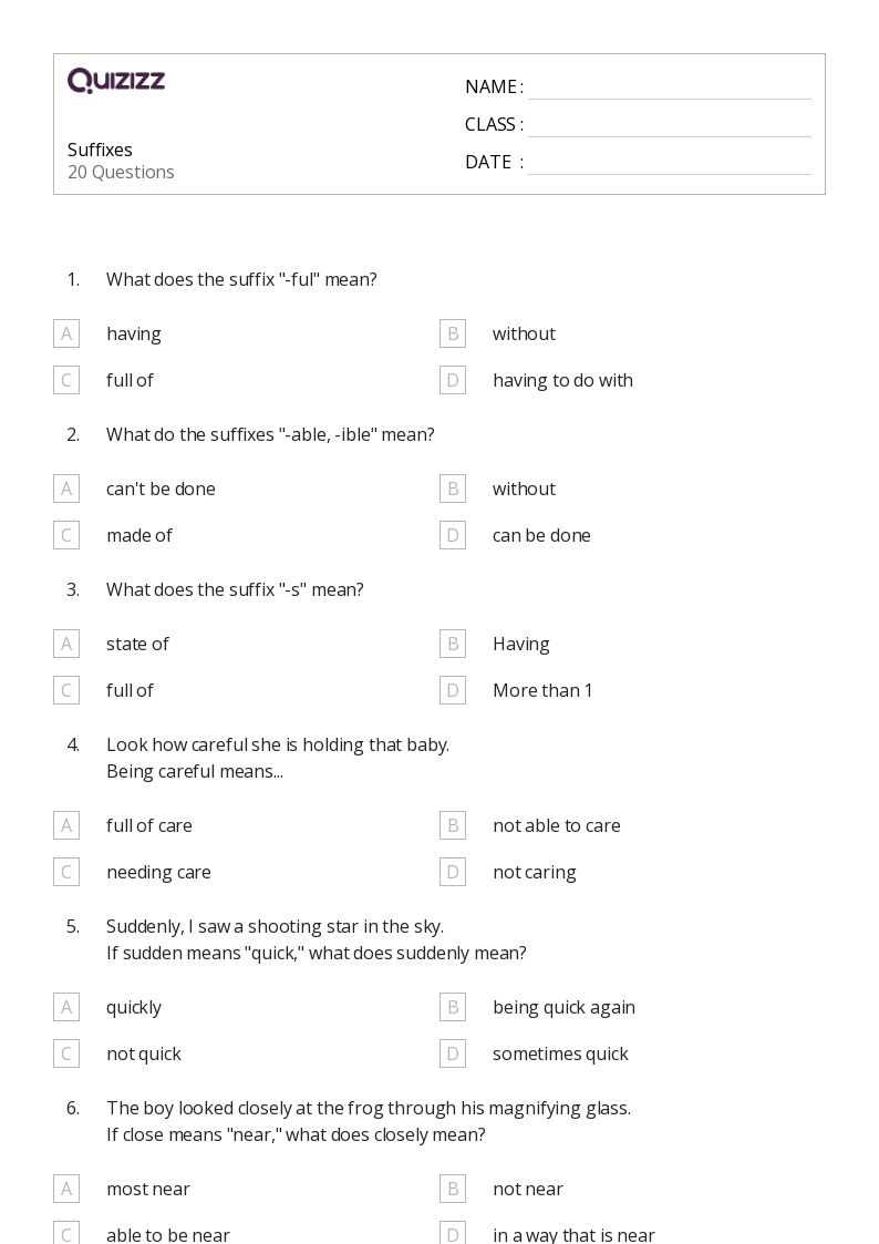 50+ Suffixes worksheets for 3rd Grade on Quizizz | Free &  Printable
