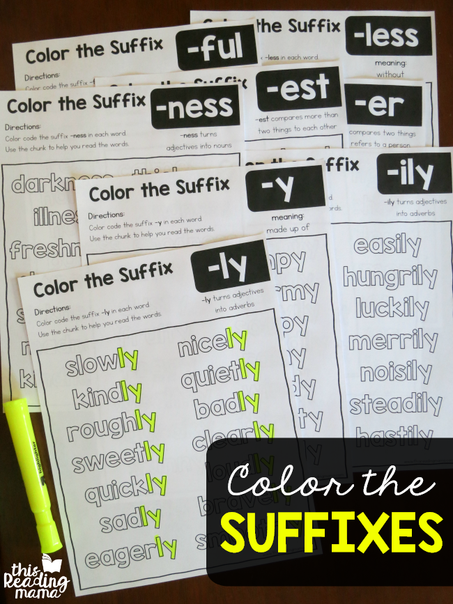 Color the Suffixes Worksheets - This Reading Mama