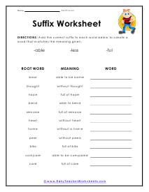 Suffix Worksheets