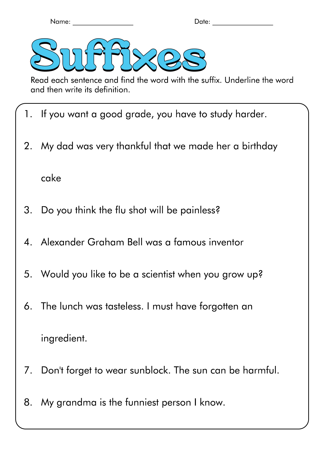 suffix worksheet kindergarten