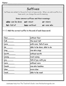Suffixes Worksheet for 2nd - 4th Grade | Lesson Planet