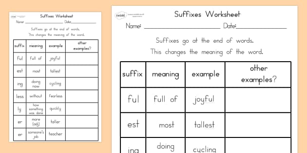 Suffixes Worksheet (Lehrer gemacht) - Twinkl