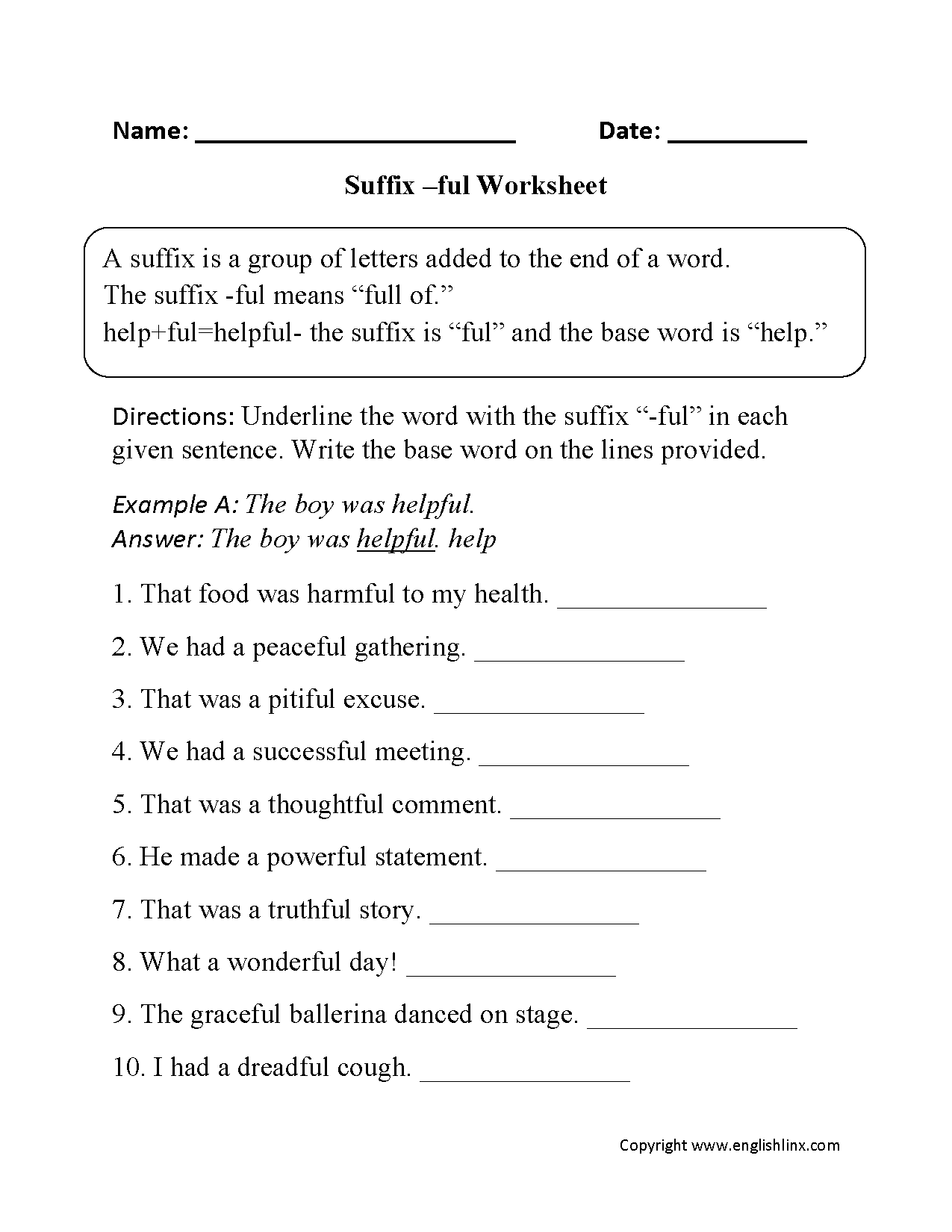 suffixes worksheet 6th grade