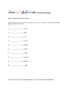 suffixes worksheet 6th grade