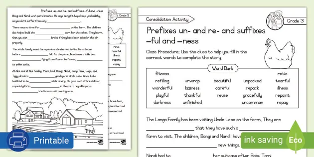 suffixes worksheet for 3rd grade