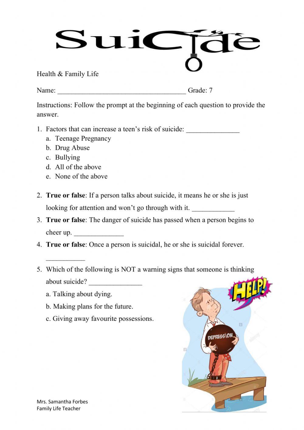 Suicide worksheet  