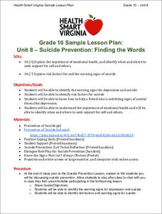 Suicide Prevention Lesson Plans &  Worksheets Reviewed by Teachers