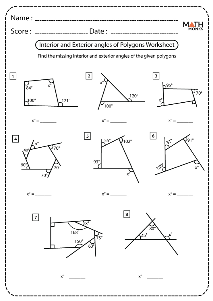 sum of interior angles of a polygon worksheet