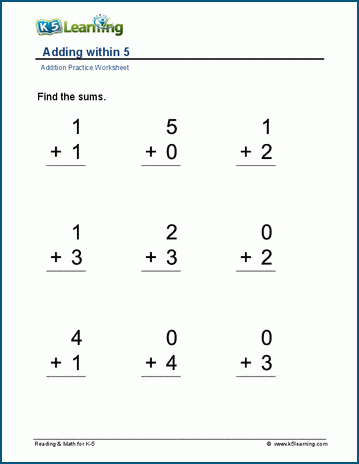Sums 5 or less worksheets | Worsheets library