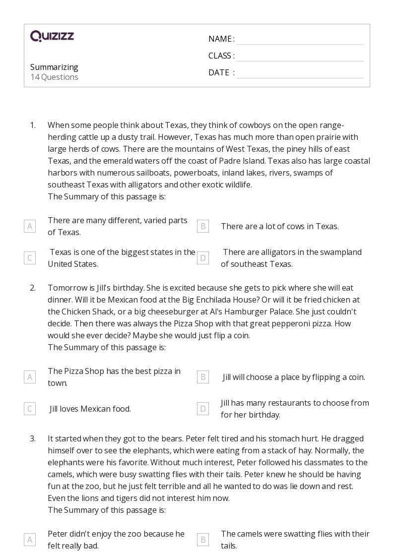 50+ Summarizing worksheets for 3rd Class on Quizizz | Free &  Printable