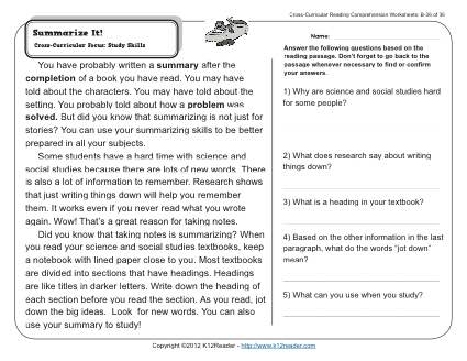 Summarize it! | 2nd Grade Reading Comprehension Worksheets