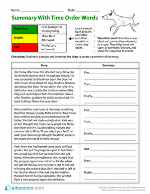 Summary with Time Order Words | Worksheet 