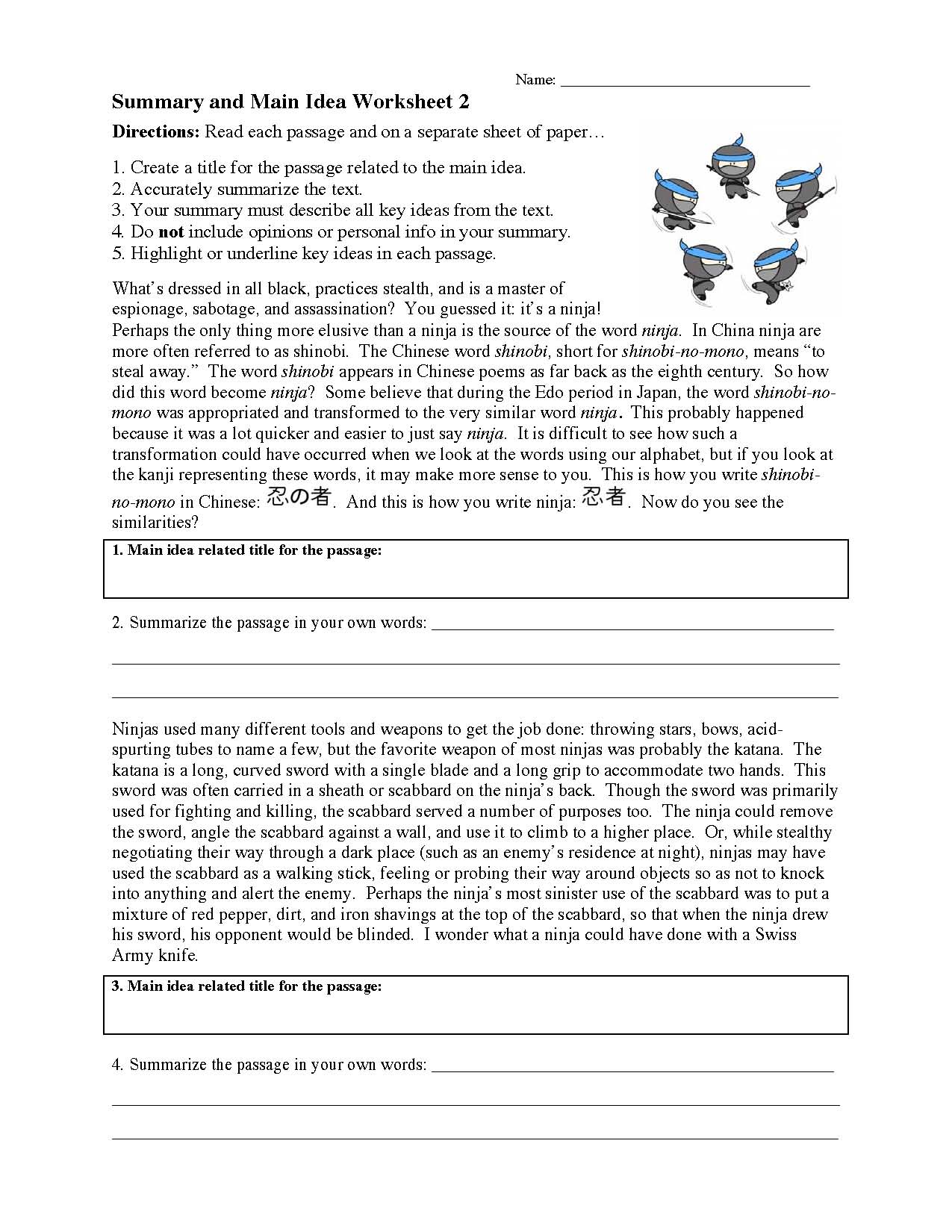 Summarizing Worksheets &  Activities | Reading Comprehension