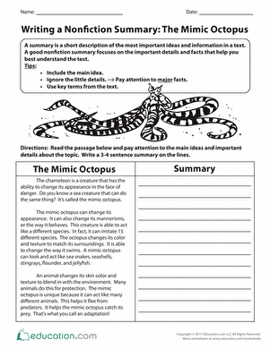 Writing a Nonfiction Summary: The Mimic Octopus | Worksheet ...
