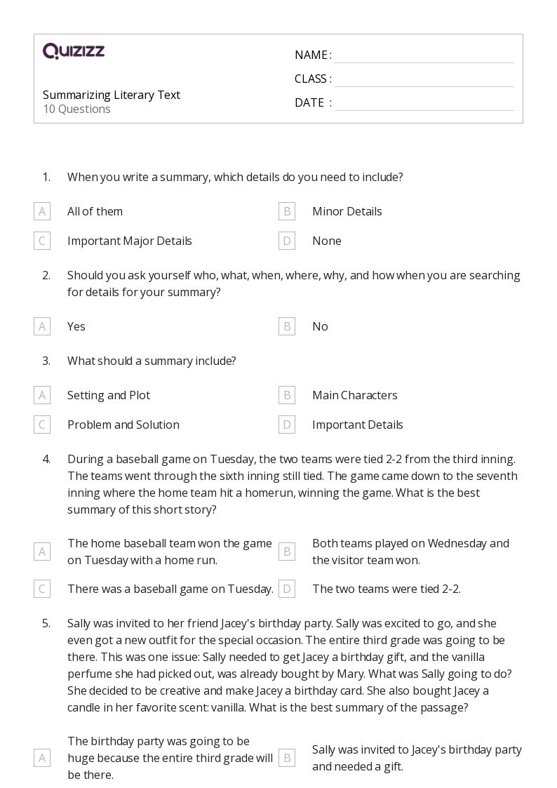 50+ Summarizing worksheets for 4th Grade on Quizizz | Free &  Printable