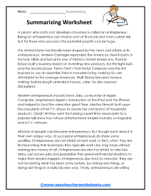 Summarizing Worksheets
